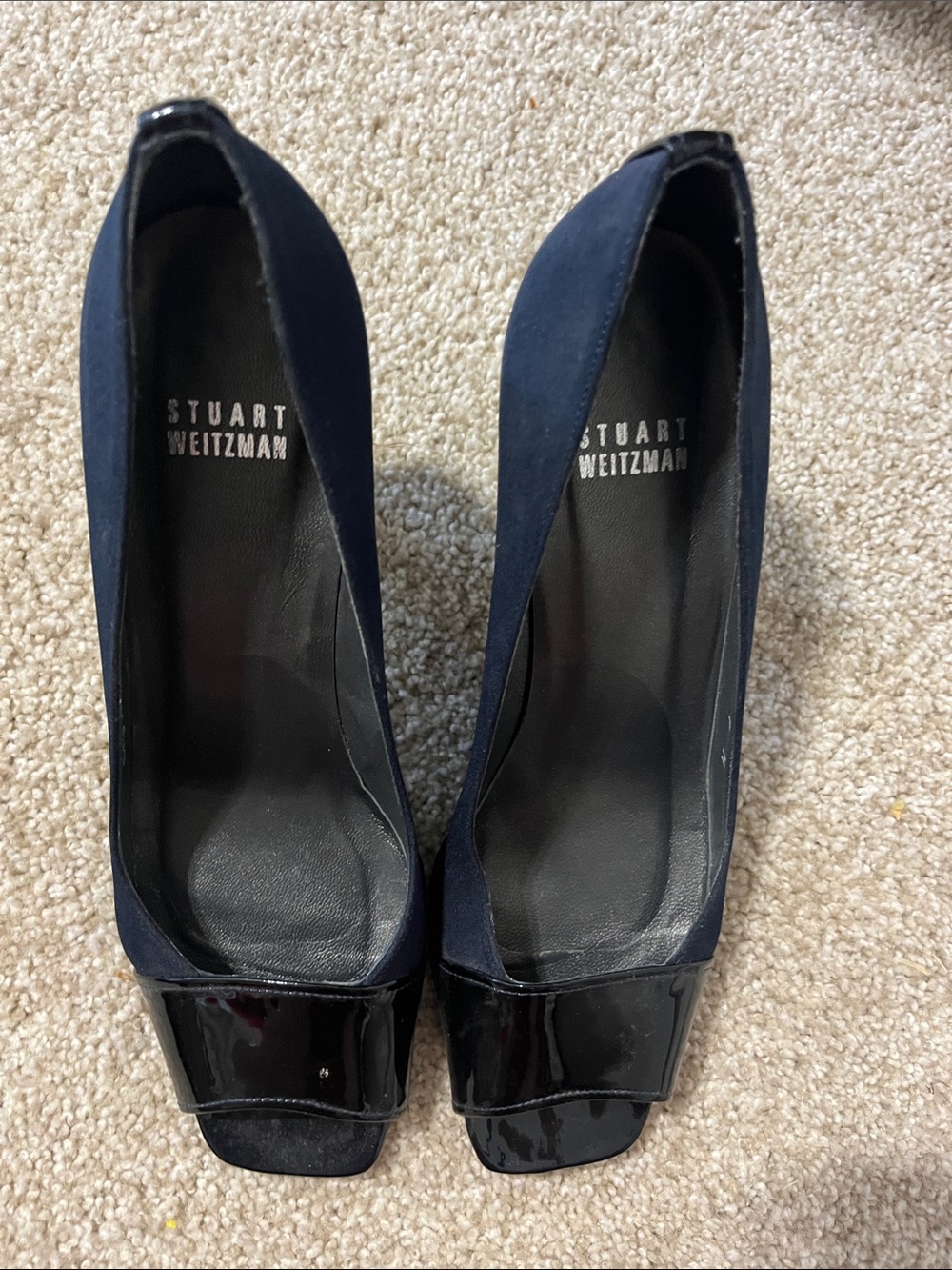 Stuart Weitzman Navy Pumps with Black Patent Toe and back